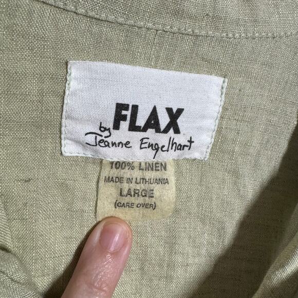 Flax Linen Lagenlook Button Up Top Women L Green Coastal Minimal Casual Vacation - Picture 6 of 8